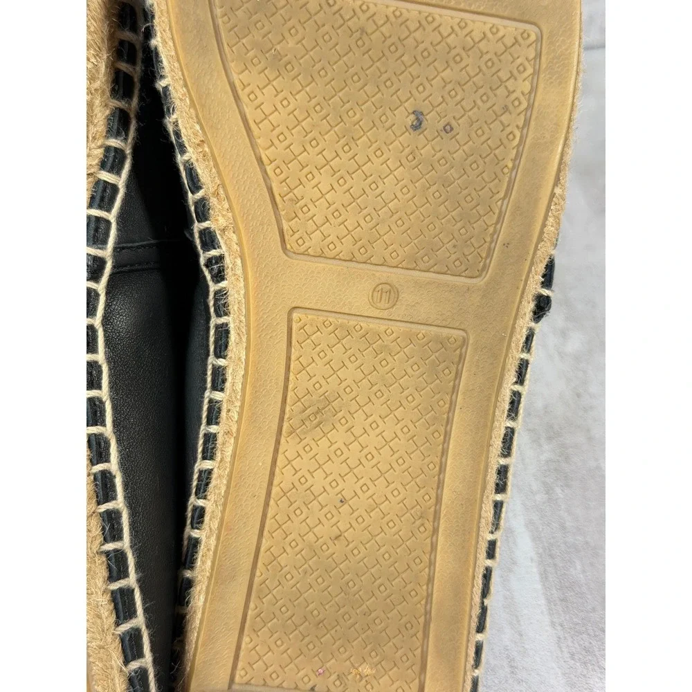 Tory Burch Ines Black Leather Perforated Logo Espadrille Flats Womens 11 50966